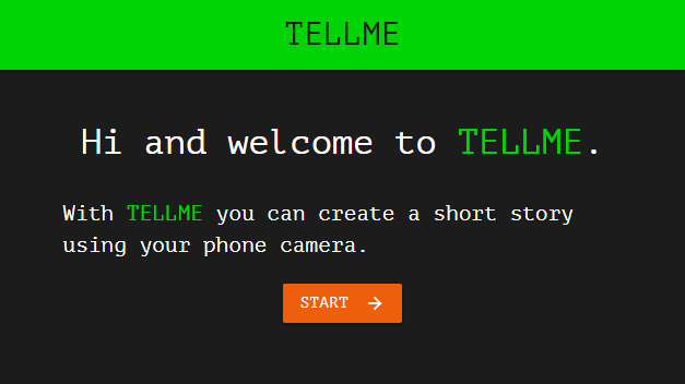 Ein Screenshot der Startseite der Web-App TELLME