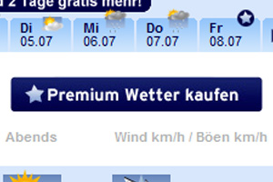 Button mit der Beschriftung Premium Wetter kaufen